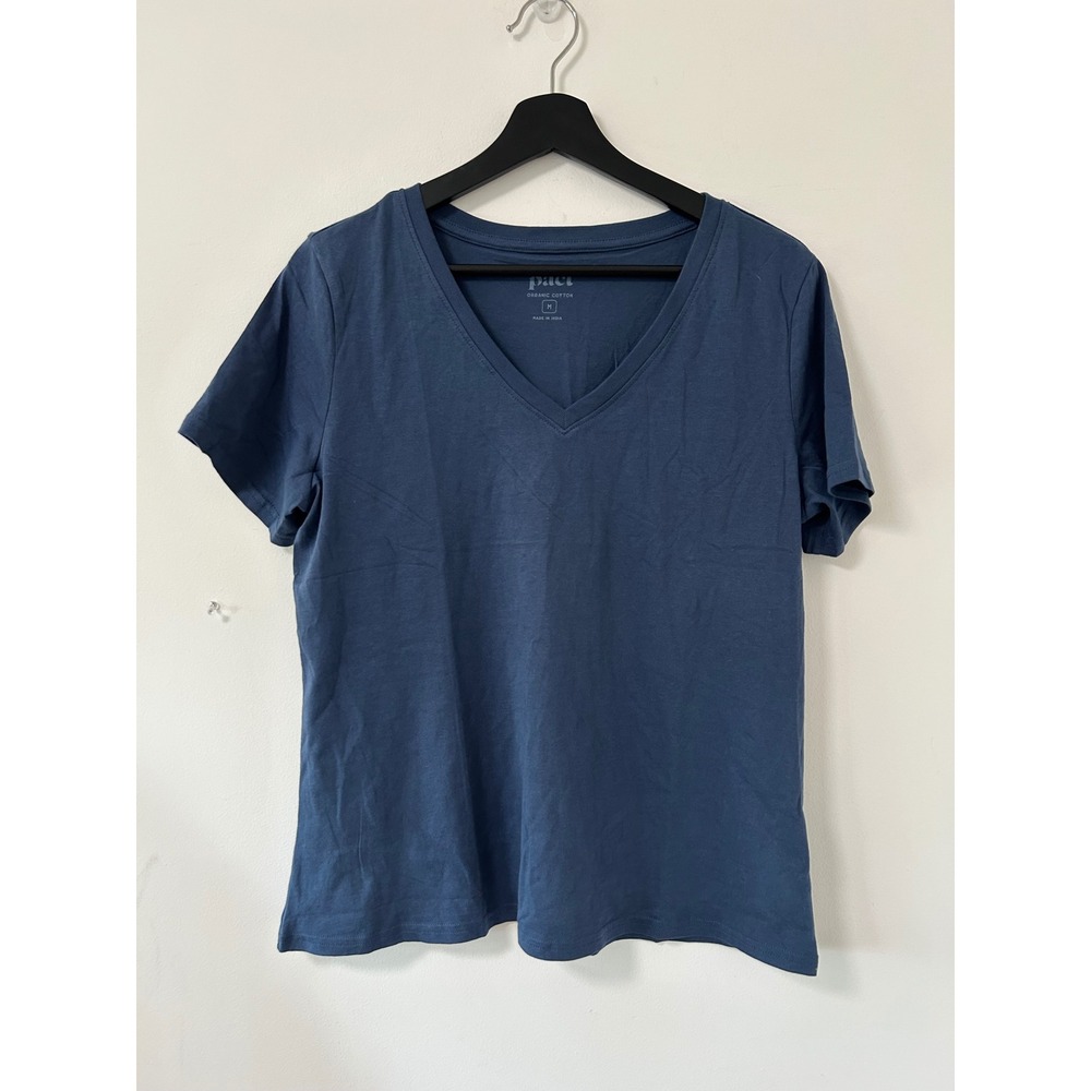 Pact Organic Cotton V-Neck Tee Women Medium Navy Blue Minimalist